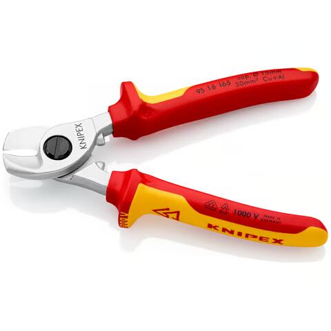 KNIPEX VDE Kabelschere | verchromt | Mehrkomponenten Hülle | 165 mm