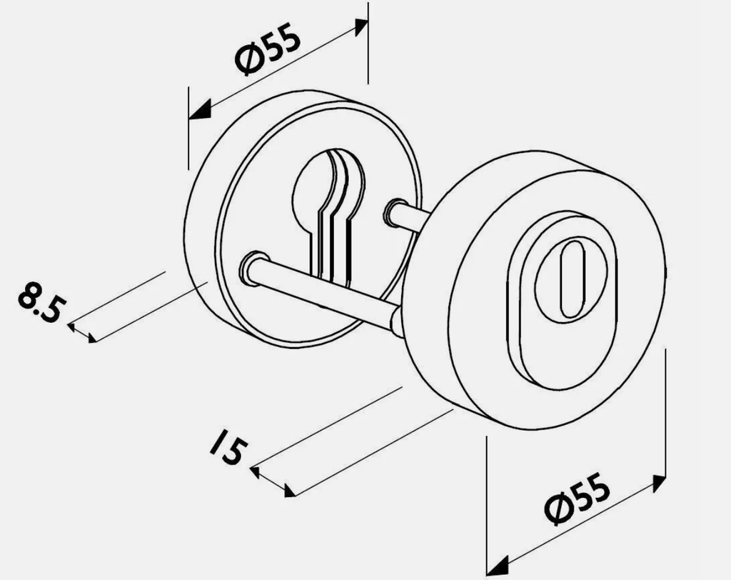 Schutzrosette 2038 KS PZ mit Kernziehschutz innen unsichtbar verschraubt inkl. Schrauben für TS 30-41, 58-70, 74-86 für Zylinderüberstand 10 - 16 mm Oberfl. 60 (Edelstahl matt)