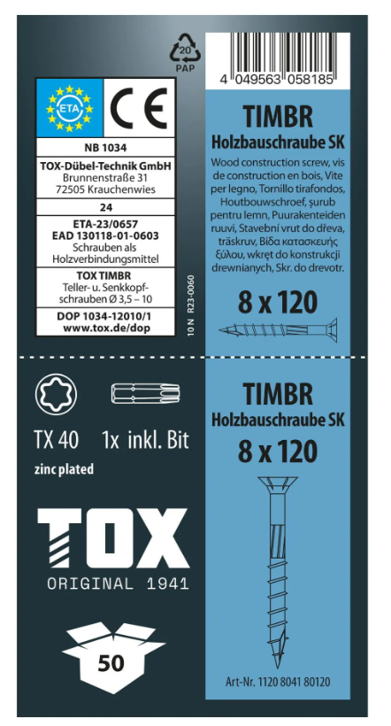 Holzbauschrauben mit Tellerkopf Torx hell verzinkt ⌀ 8,0 mm
