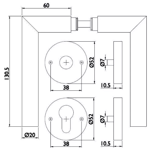 ZT - Drückergarnitur 1802 BASIC 02 mit Rosetten 2036 K Ausf.: PZ mit Rückholfeder Oberfl. 60 (Edelstahl matt)
