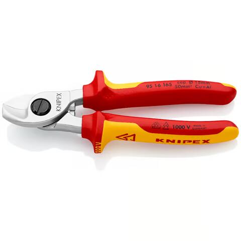 KNIPEX VDE Kabelschere | verchromt | Mehrkomponenten Hülle | 165 mm