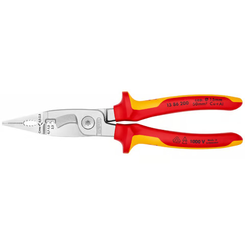 KNIPEX-VDE-Elektro-Installationszange isoliert mit Mehrkomponenten-Hüllen, verchromt 1386 200mm