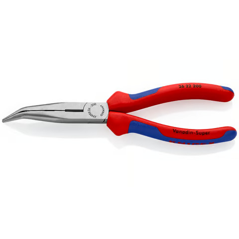 KNIPEX Flachrundzange mit Schneide (Storchschnabelzange); abgew. mit Mehrkomponenten-Hüllen schwarz atramentiert 2622 200mm