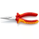 KNIPEX-Flachrundzange mit Schneide (Radiozange) isoliert mit Mehrkomponenten-Hüllen, VDE-geprüft verchromt, gerade, 2506 160mm