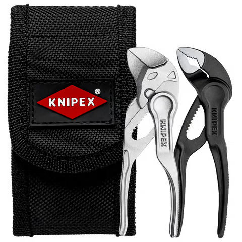 KNIPEX Mini-Zangenset XS in Werkzeuggürteltasche, 2-teilig bestehend aus Cobra XS und Zangenschlüssel XS