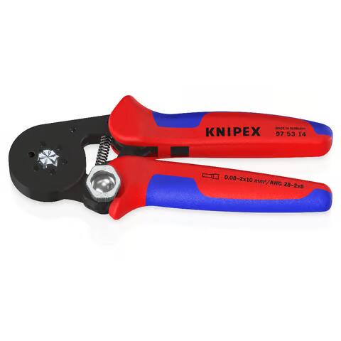 KNIPEX Selbsteinstellende Crimpzange für Aderendhülsen mit Seiteneinführung | brüniert | 180mm | 0,08- 16 qmm | 6kt-Pressung