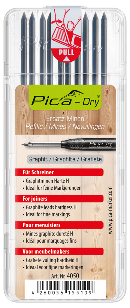 Pica-DRY 10x Ersatzminen für Schreiner/Tischler | Graphitminen in Spezialhärte H