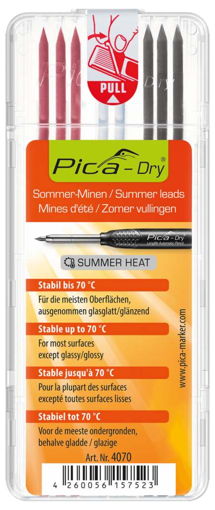 Pica-DRY 8x Ersatzminen "Summer Heat"/ Sommerminen | wasserfest | 3x graphit, 3x rot, 3x weiß