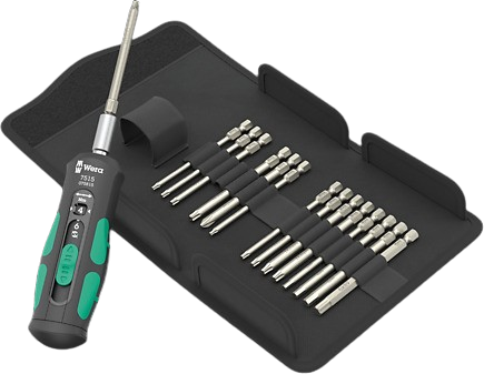 WERA Drehmoment Schraubendreher einstellbar Satz 7515/16 Kraftform Safe-Torque Speed Universal 1 2-6NM mit Bits in Tasche