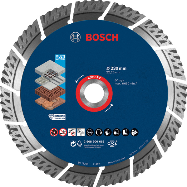 Bosch EXPERT MultiMaterial Diamanttrennscheiben für grosse Winkelschleifer mit Spannmutter