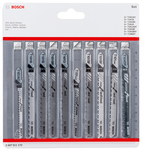 Bosch 10-tlg. Stichsägeblatt-Set Clean Cutting T-Schaft