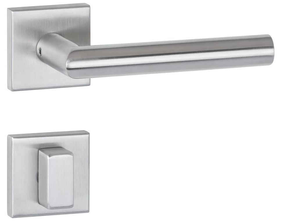 Hermat Zimmertürgarnitur | Quadratrosette | Edelstahl | Matt gebürstet | Gehrungsform