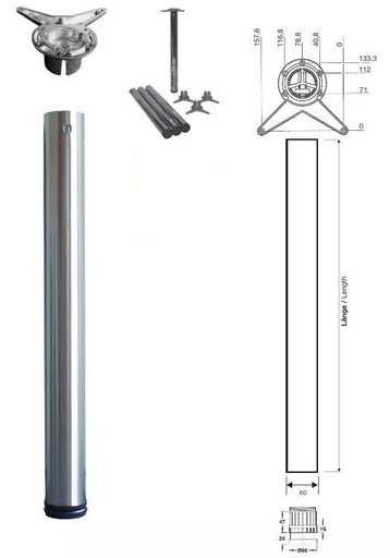 [68014615] Tischbeine 60 X 710 mm | verchromt