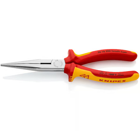 [768082616200] KNIPEX VDE-Flachrundzange mit Schneide (Storchschnabelzange) 200 x 56 x 19 mm