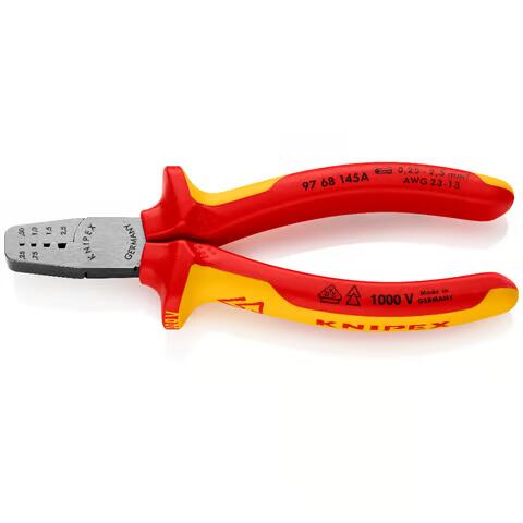 [768089768145A] KNIPEX VDE Crimpzange für Aderendhülsen Mehrkomponenten Hülle | verchromt | 145mm