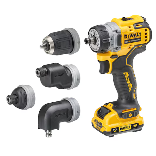 [72403DCD703L2T] DeWalt Akku-Bohrschrauber | 4 Wechselköpfen | 12V | Akku & Ladegerät