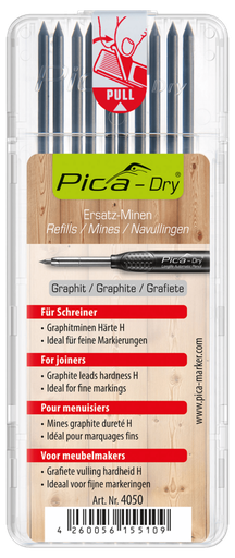 [800774050] Pica-DRY 10x Ersatzminen für Schreiner/Tischler | Graphitminen in Spezialhärte H