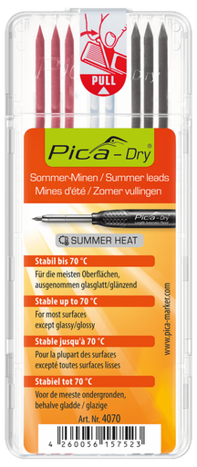 [800774070] Pica-DRY 8x Ersatzminen "Summer Heat"/ Sommerminen | wasserfest | 3x graphit, 3x rot, 3x weiß